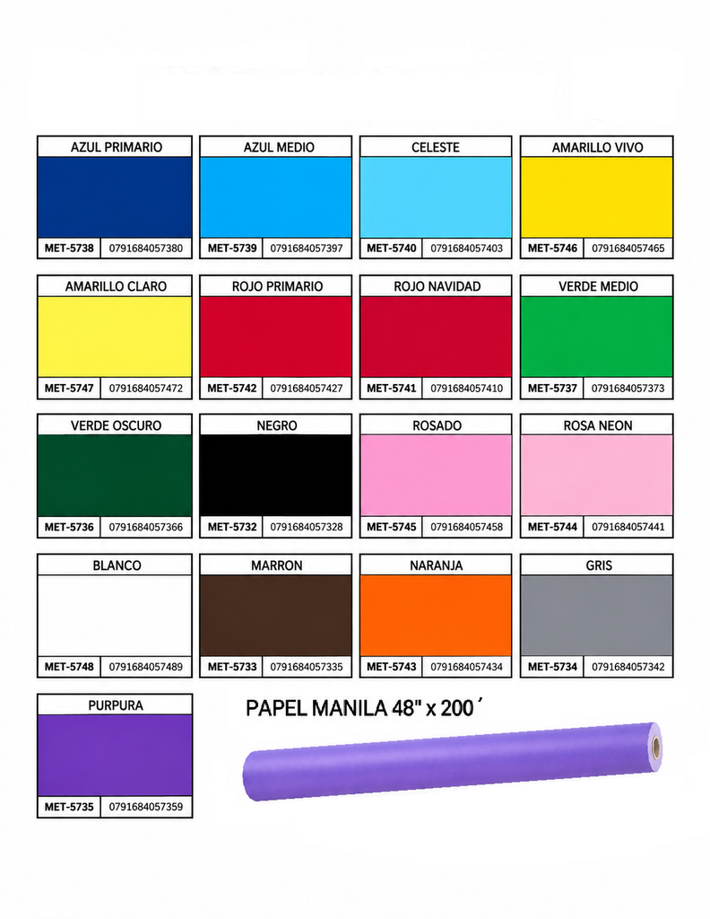 Papel Manila de Colores - Rollo- 48 pulgadas x 200 pies
